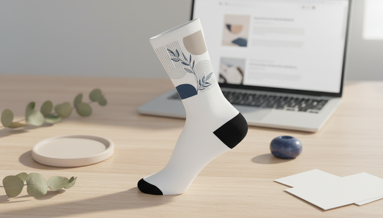 Boho Botanical Crew Socks: Abstract Mid-Century Lines
